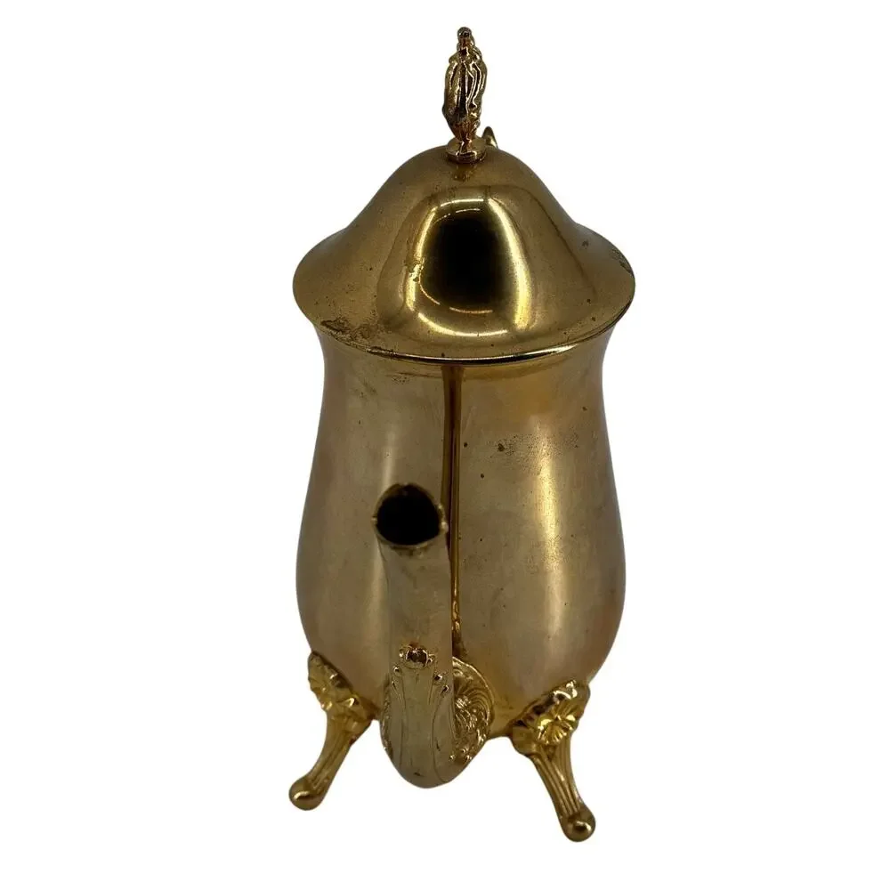 Shiny Brass/Gold Regency Lidded Coffee Pot Vintage Tablescape 9in Tall